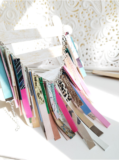 Multi colored leather collar necklace