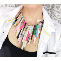 Multi colored leather collar necklace