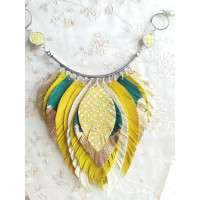 bib leather feather necklace