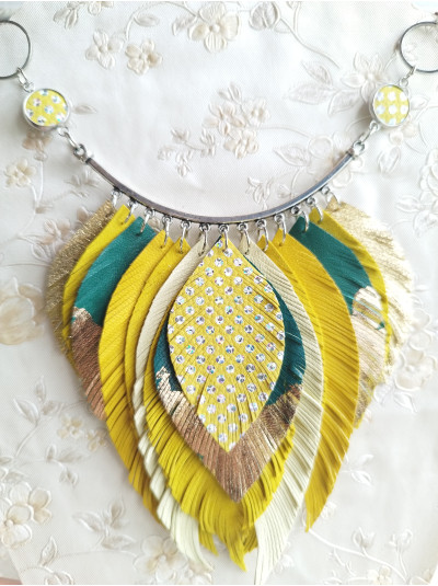 bib leather feather necklace