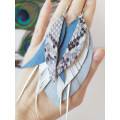 white gray blue long genuine leather feather earrings large bohemian jewelry 