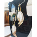 white long leaf bohemian earrings gold connector extra long leather earrings