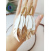 white long leaf bohemian earrings gold connector extra long leather earrings