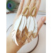 white long leaf bohemian earrings gold connector extra long leather earrings