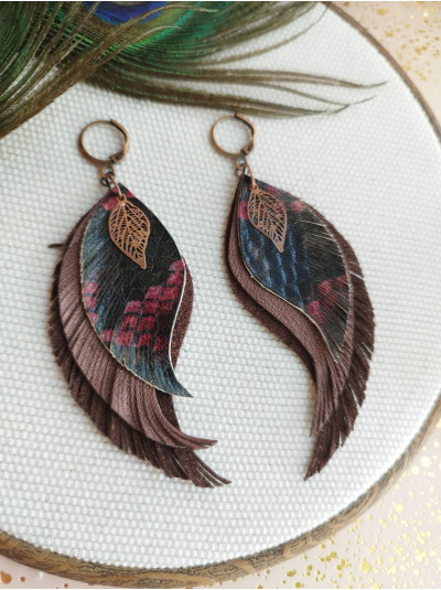 Burgundy leather wings earrings.