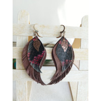 Burgundy leather wings earrings.