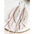 gentle pink leather feather earrings genuine leather jewelry