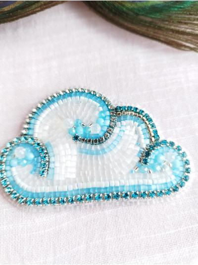 Blue cloud bead embroidery brooch 