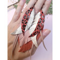 long leather feather earrings genuine leather jewelry leopard red 