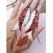 long leather feather earrings genuine leather jewelry leopard red 