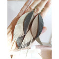  green olive  long feathers earrings genuine leather jewelry  