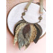 green olive leather feather bib necklace