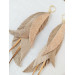 beige antique gold long feathers earrings genuine leather jewelry  