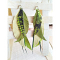  green yellow long feathers earrings genuine leather jewelry  