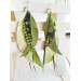  green yellow long feathers earrings genuine leather jewelry  