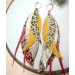 long leather feather earrings genuine leather jewelry leopard red yellow