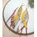 long leather feather earrings genuine leather jewelry leopard red yellow