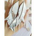  long feathers earrings genuine leather jewelry white silver 