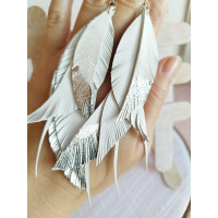 White long feathers earrings genuine leather jewelry 