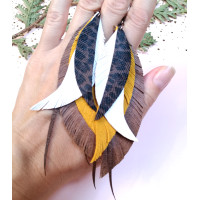 Brown leopard print feathers earrings genuine leather jewelry 