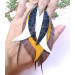  long leather feather earrings genuine leather jewelry brown yellow