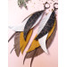  long leather feather earrings genuine leather jewelry brown yellow