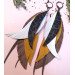  long leather feather earrings genuine leather jewelry brown yellow