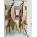 long leather feather earrings genuine leather jewelry olive beige