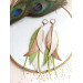 long leather feather earrings genuine leather jewelry olive beige