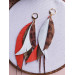 long leather feather earrings genuine leather jewelry brown white 