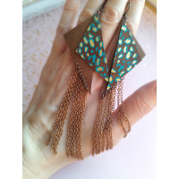 Brown chain fringe leather earrings,  handmade genuine leather jewelry.