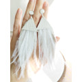 long leather feather earrings genuine leather jewelry white feathers