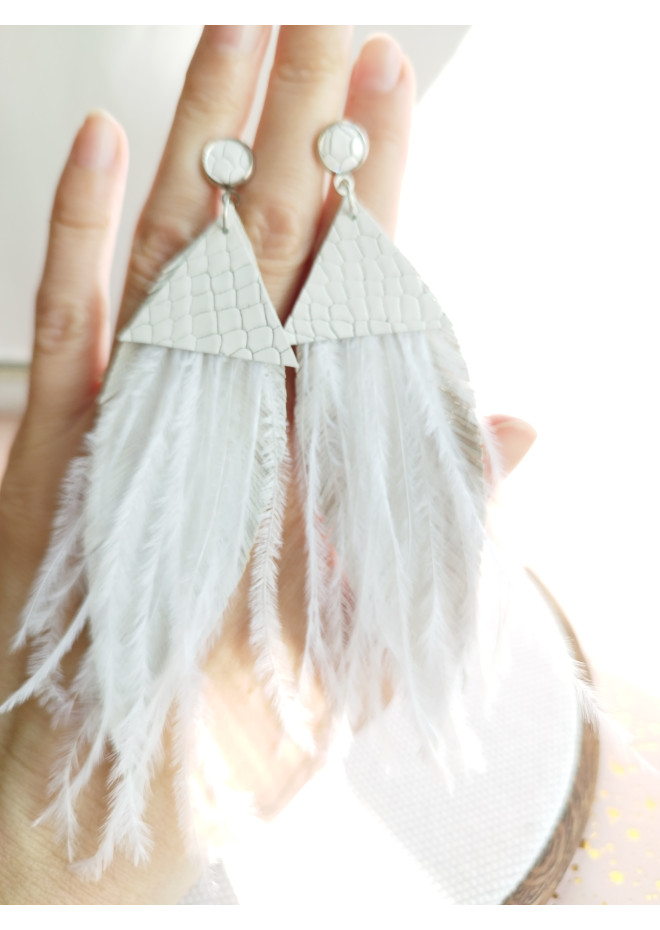long leather feather earrings genuine leather jewelry white feathers