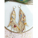 long leather feather earrings genuine leather jewelry  beige