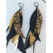 long leather feather earrings genuine leather jewelry black gold print