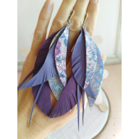 Soft lavender leather feather earrings.  