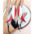long leather feather earrings genuine leather jewelry red black