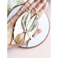 long leather feather earrings genuine leather jewelry sand brown