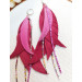 long leather feather earrings genuine leather jewelry fuchsia