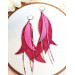 long leather feather earrings genuine leather jewelry fuchsia
