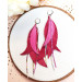 long leather feather earrings genuine leather jewelry fuchsia