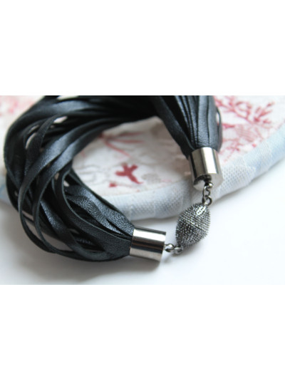 Black multi strands leather bracelet for woman.   