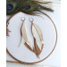 long leather feather earrings genuine leather jewelry metallic beige 