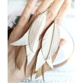 long leather feather earrings genuine leather jewelry metallic beige 