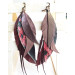 long leather feather burgundi  earrings genuine leather jewelry