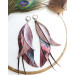 long leather feather burgundi  earrings genuine leather jewelry