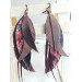 long leather feather burgundi  earrings genuine leather jewelry