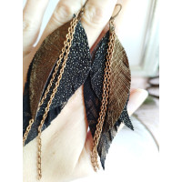 Dark brown with chain leather feather earrings.