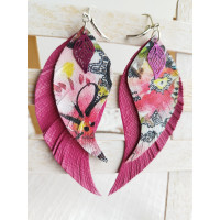 Wildflower pink leather wings earrings.